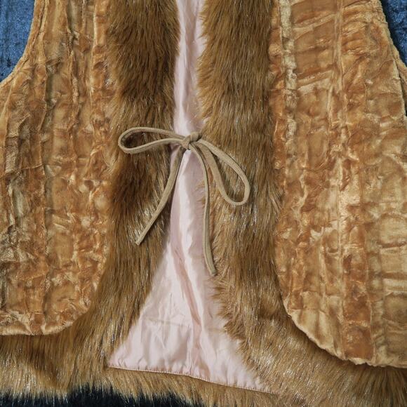 Blanc Noir Faux Fur Vest Brown Lined Outerwear Medium Tie Chenille Fuzzy Soft M - Picture 2 of 11